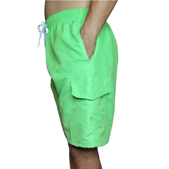 Men Swim Shorts, Swimming Trunks, 3 Pocket Cargo Swimwear, Lime Green - Picture 6 of 7